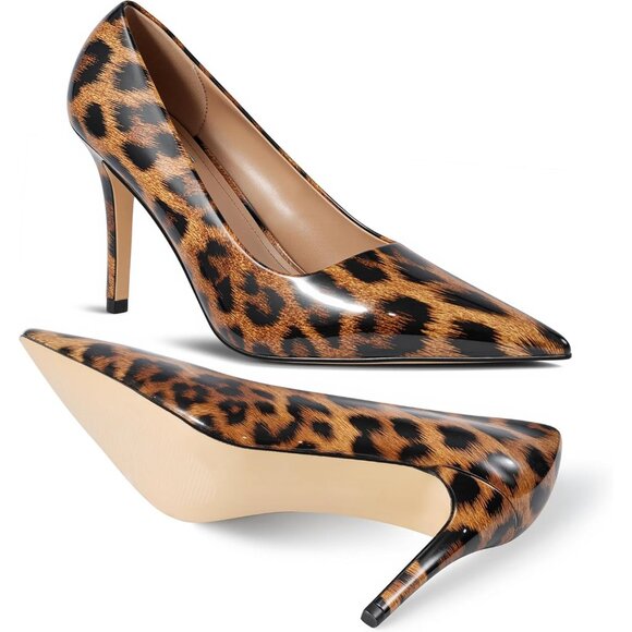 Women Leopard Pointed Toe Slip-on Closed Toe 3 Inch Stiletto Pumps High Heels - Picture 6 of 7